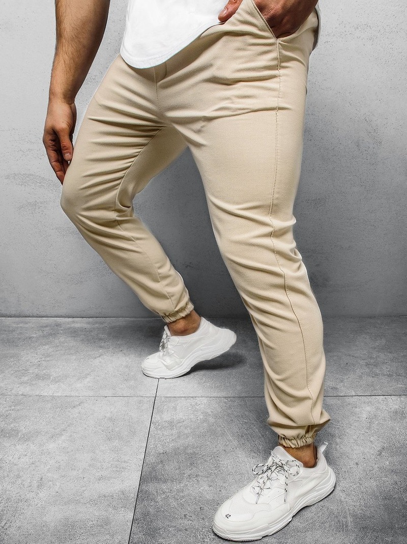 Spodnie męskie chino jogger materiałowe beżowe OZONEE DJ/5539