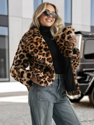 Kurtka zimowa damska futrzana beżowo-brązowa OZONEE JS/61M8500/158