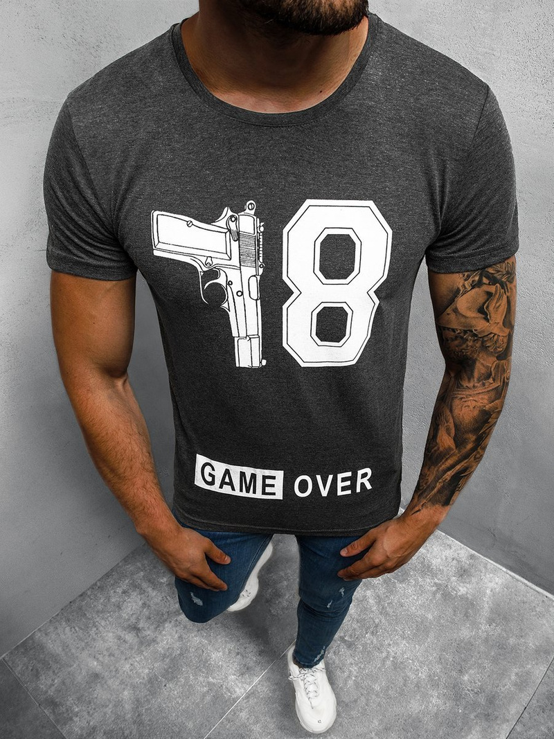 T-Shirt męski z nadrukiem grafitowy OZONEE O/1174Z