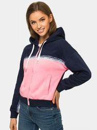 Bluza z kapturem rozpinana damska granatowo-różowa OZONEE JS/B26044