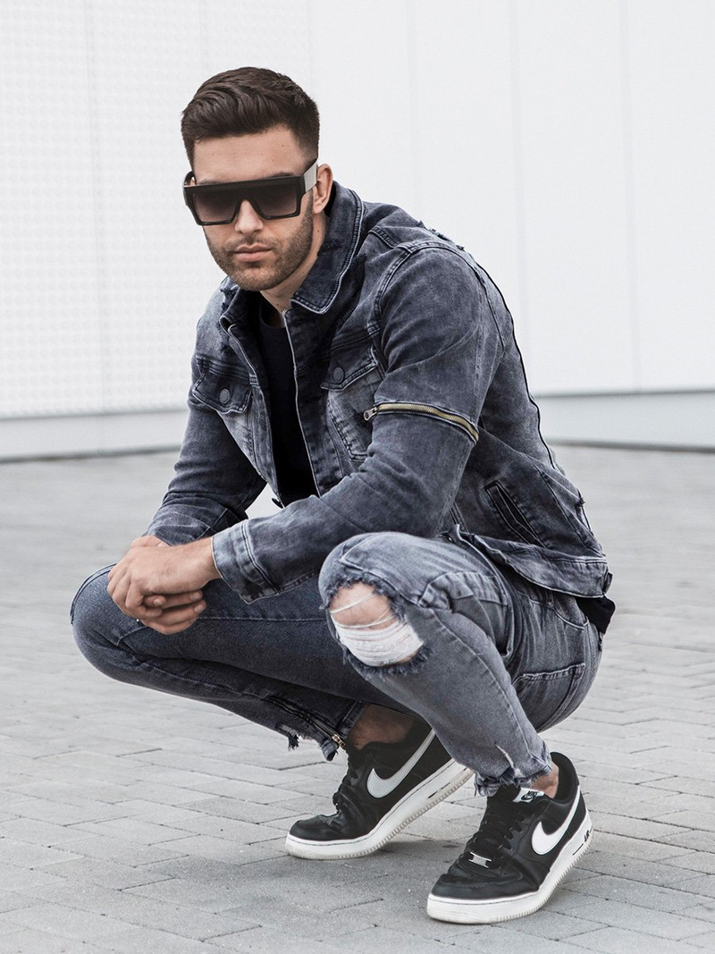 Spodnie jeansowe męskie grafitowe OZONEE O/B6006