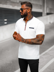 Koszulka męska polo ze stójka biała OZONEE O/DA829