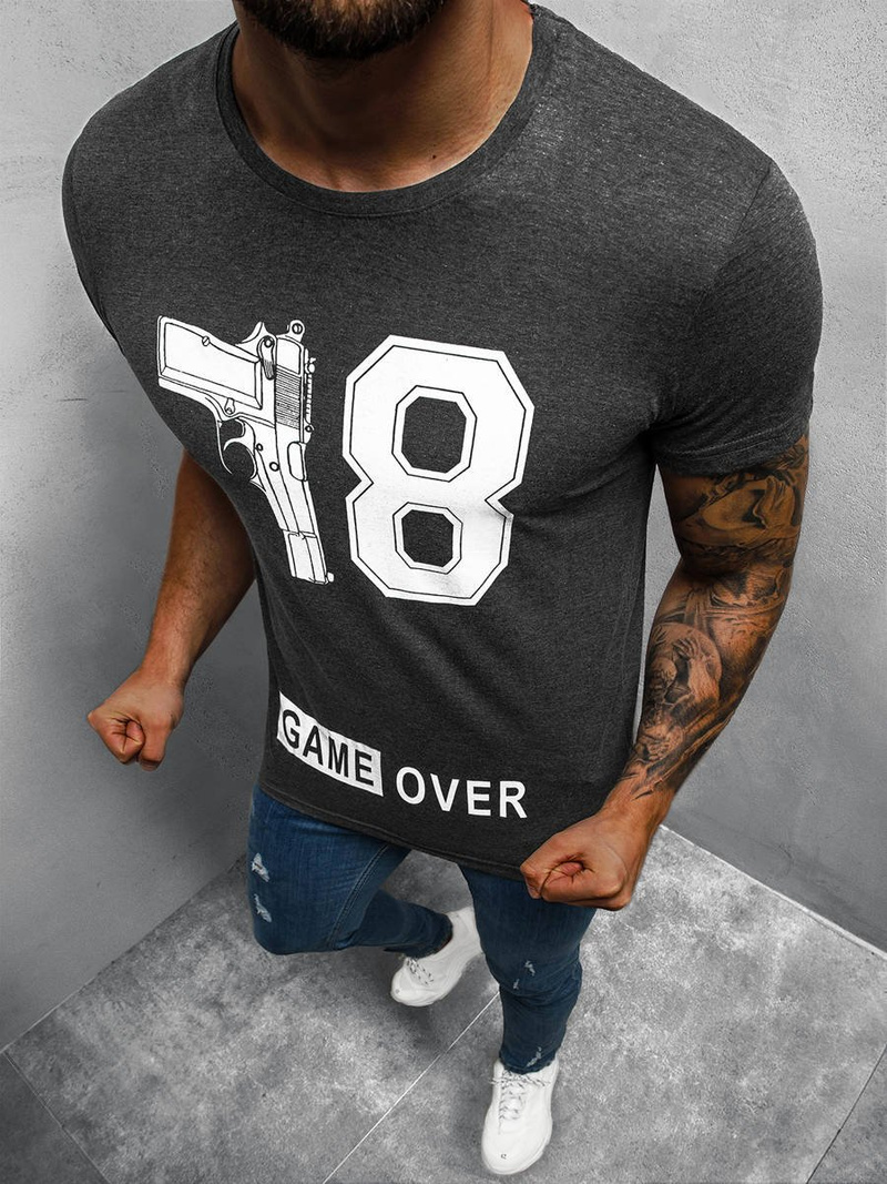 T-Shirt męski z nadrukiem grafitowy OZONEE O/1174Z