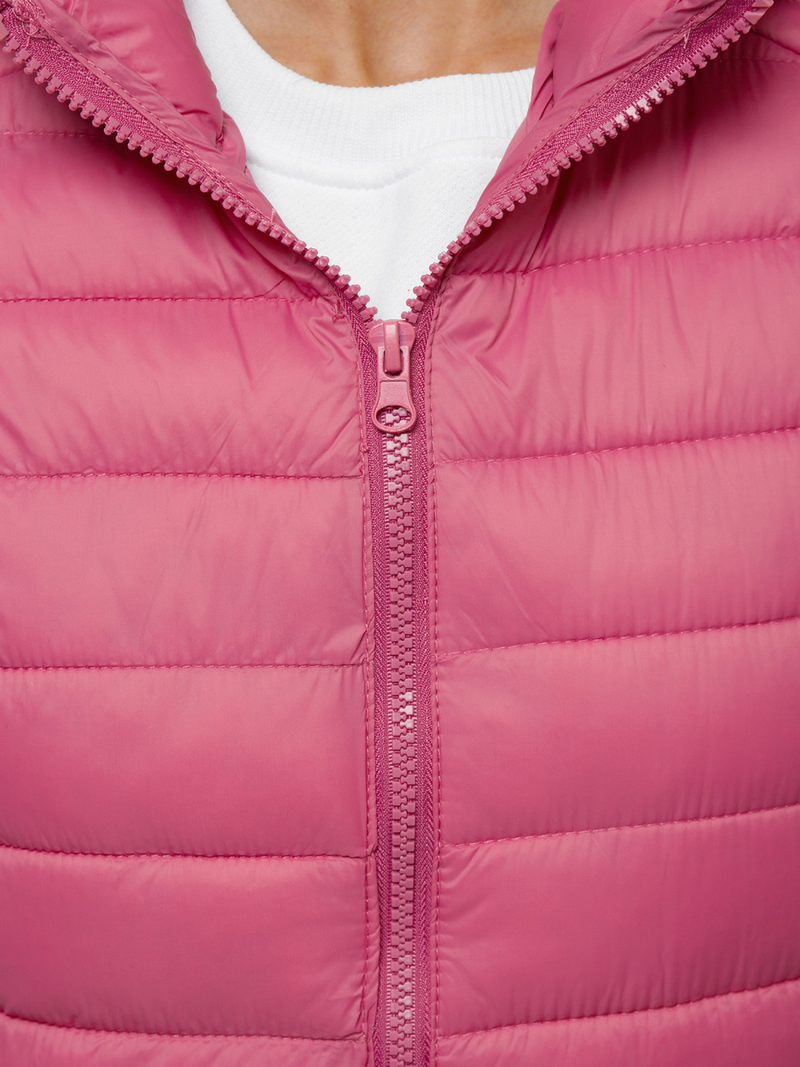 Kamizelka damska pikowana z kapturem jasnoróżowa OZONEE JS/M23039/42