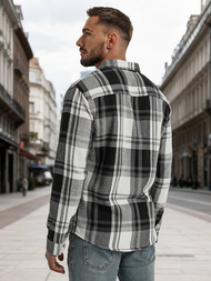 Koszula flanelowa męska w kratę czarno-biała OZONEE NB/MC728N/3