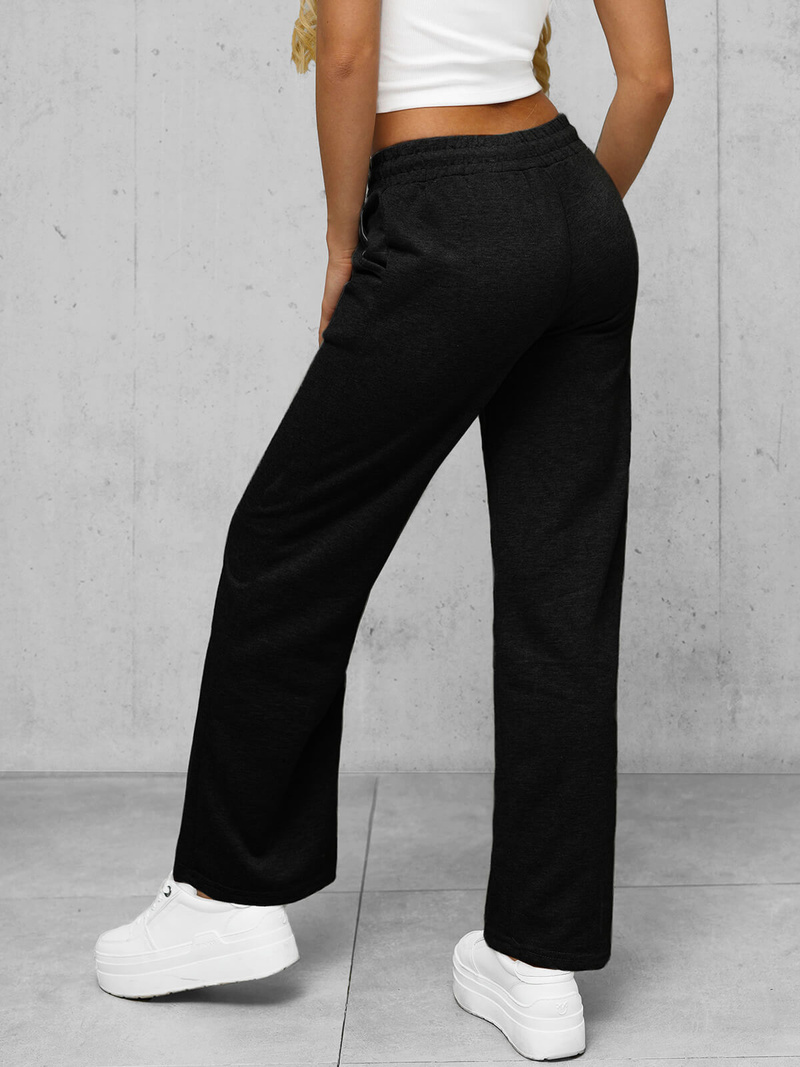 Spodnie dresowe damskie z szeroką nogawką czarne OZONEE JS/92K508/3