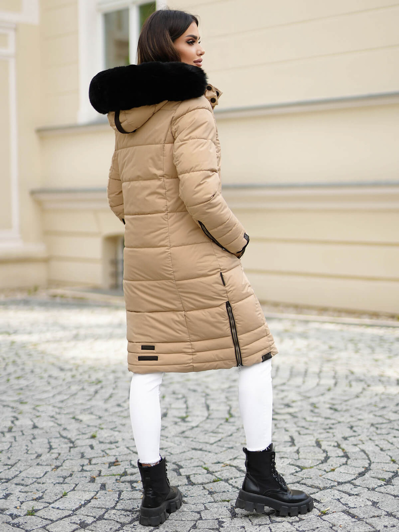Kurtka zimowa damska długa pikowana beżowa OZONEE O/W377Z