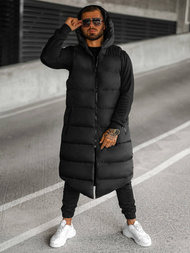 Kamizelka męska długa pikowana z kapturem czarna OZONEE O/M3203Z