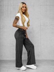 Spodnie damskie welurowe z szeroką nogawką grafitowe OZONEE JS/92K531/5