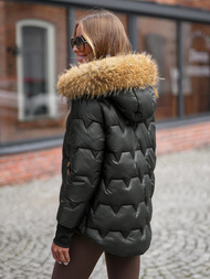 Kurtka zimowa damska z futerkiem czarna OZONEE JS/5M3337/392