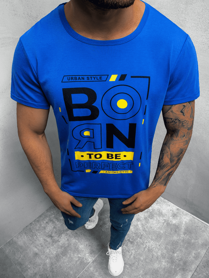 T-Shirt męski z nadrukiem niebieski OZONEE JS/KS2340