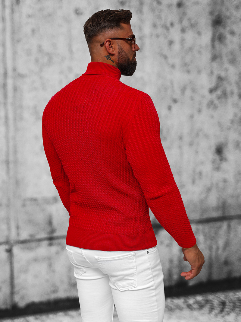 Sweter męski golf czerwony OZONEE L/1539Z