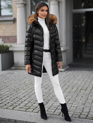 Kurtka zimowa damska z futerkiem czarno-brązowa OZONEE JS/M778/392AZ