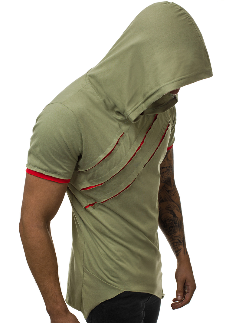 T-Shirt z kapturem męski khaki-czerwony OZONEE A/1185