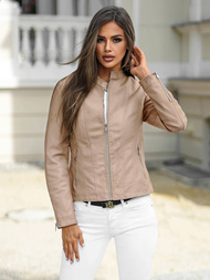 Жіноча шкіряна куртка Яскраво-Бежева OZONEE JS/11Z8058