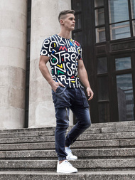 T-Shirt męski z nadrukiem czarny OZONEE MR/21518