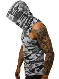 Koszulka bez rękawów z kapturem męska szary-moro OZONEE O/2537 