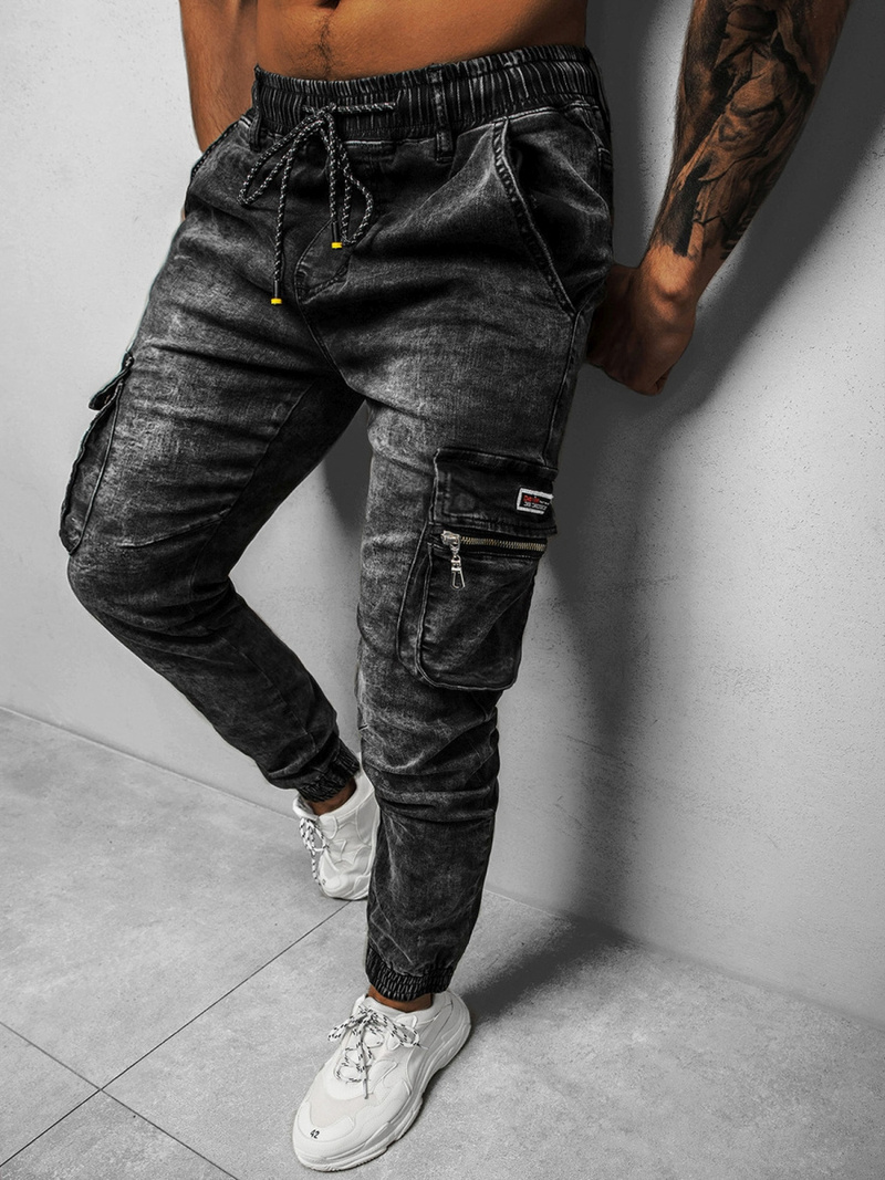 Spodnie jeansowe joggery męskie czarne OZONEE DR/TF109