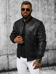 Kurtka przejściowa skórzana męska bomberka czarna OZONEE N/7110/1