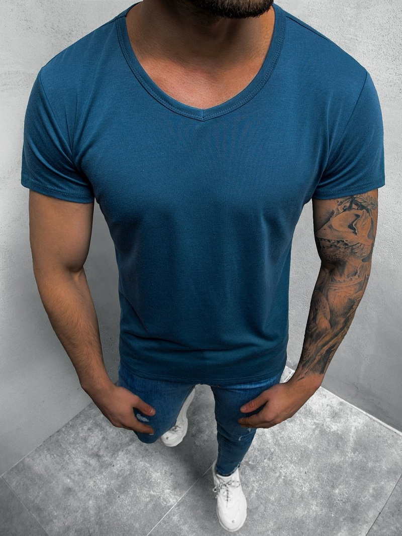 T-Shirt męski bez nadruku indygo OZONEE JS/712007/8