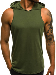 Koszulka bez rękawów z kapturem męska zielona OZONEE O/2537 
