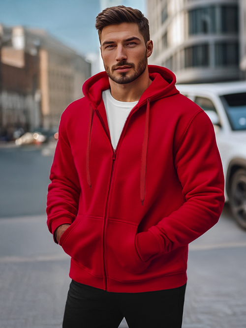 Bluza męska z kapturem rozpinana ciemno-czerwona OZONEE JS/2008Z