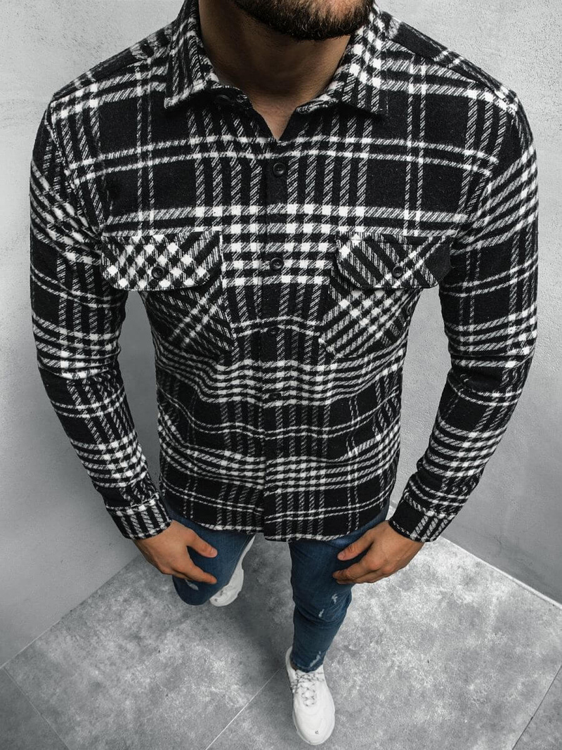 Koszula męska w kratę czarno-biała OZONEE E/3901/6