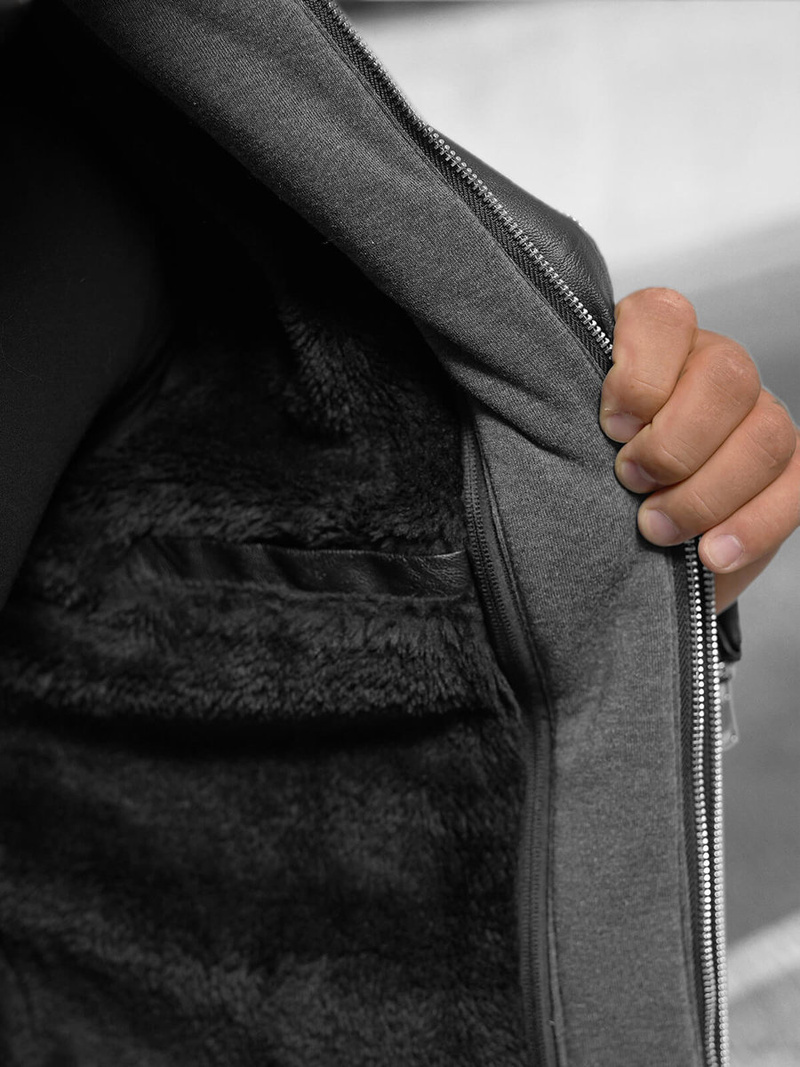 Чоловіча шкіряна куртка Чорна OZONEE JS/11Z8063