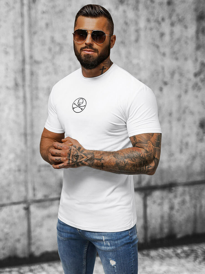 T-shirt męski slim fit biały OZONEE NB/MT3043
