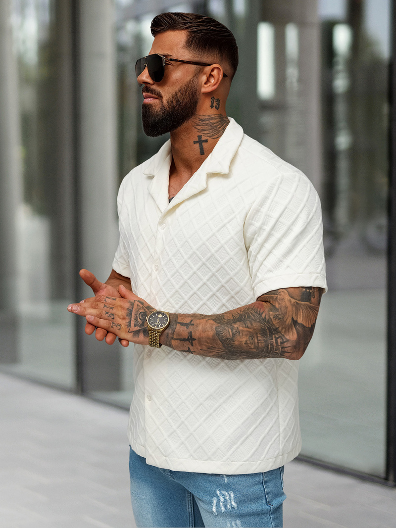 Koszula męska z krótkim rękawem ecru OZONEE O/B2257