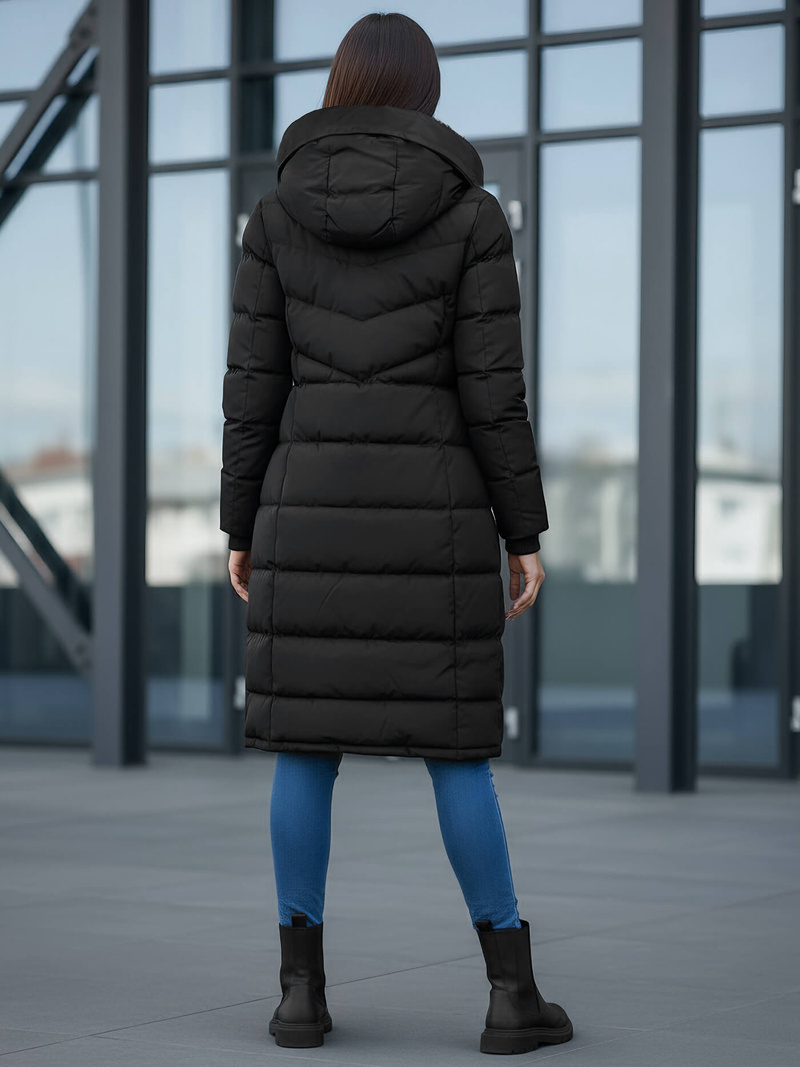 Kurtka zimowa damska długa pikowana czarna OZONEE JS/M736/392Z