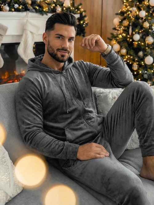 Komplet dresowy męski welurowy grafitowy OZONEE JS/8C1169/6Z