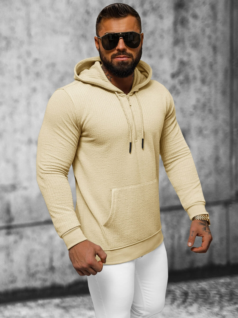 Bluza z kapturem męska beżowa OZONEE O/TB2273