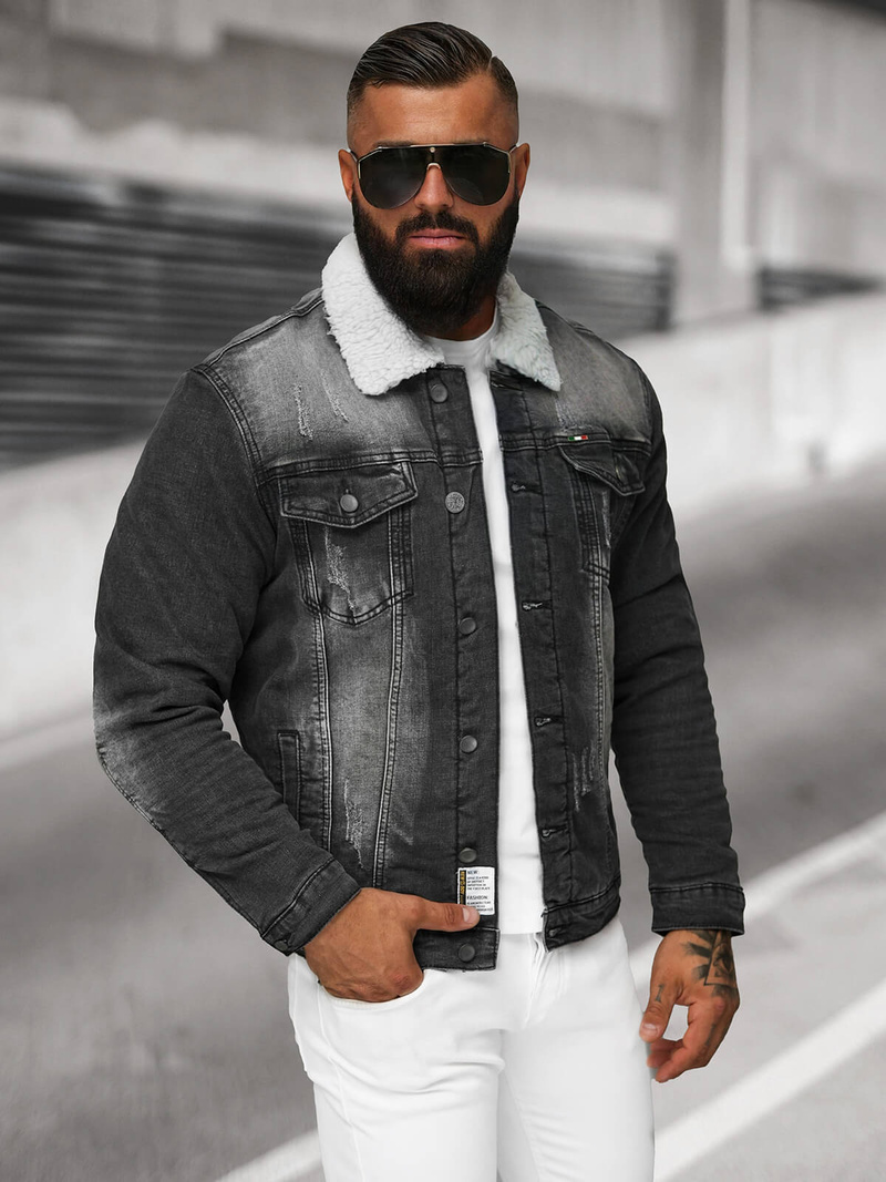 Чоловіча джинсова куртка Чорна OZONEE NB/MJ513N