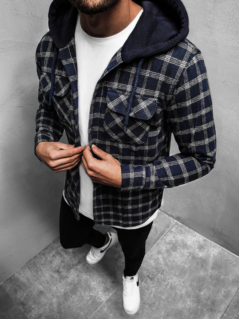 Koszula męska z kapturem granatowo-szara OZONEE MACH/2022