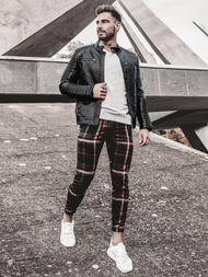 Spodnie męskie chino materiałowe granatowo-czerwone OZONEE DJ/5587