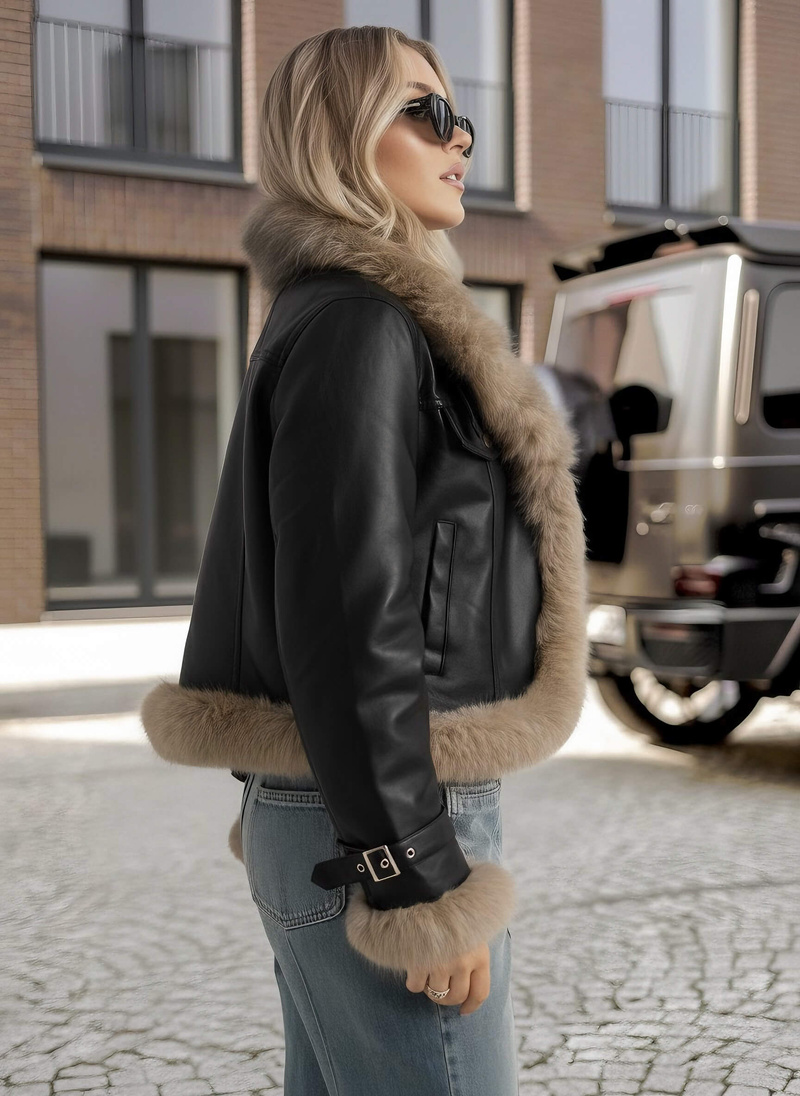 Жіноча шкіряна kуртка чорна OZONEE JS/61M8517/392