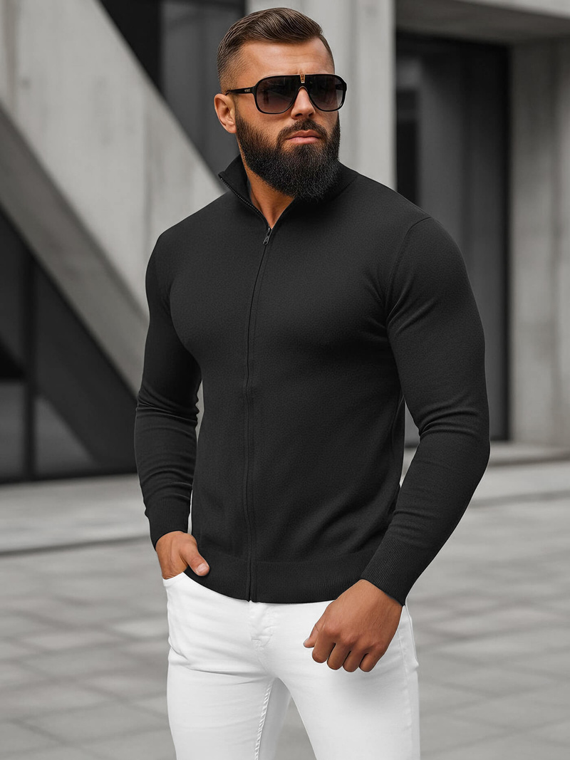 Sweter męski rozpinany czarny OZONEE NB/MM6004/4Z