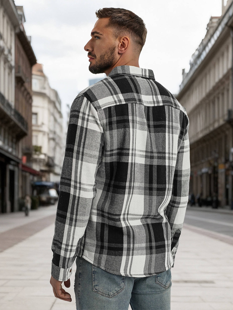 Koszula flanelowa męska w kratę czarno-biała OZONEE NB/MC728N/3