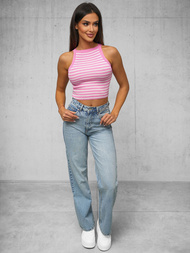 Top damski na ramiączkach różowo/biały OZONEE O/JK6557