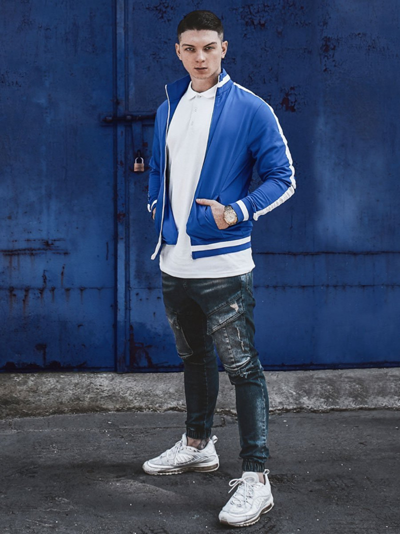 Spodnie jeans jogger męskie ciemno-niebieskie OZONEE G/1067