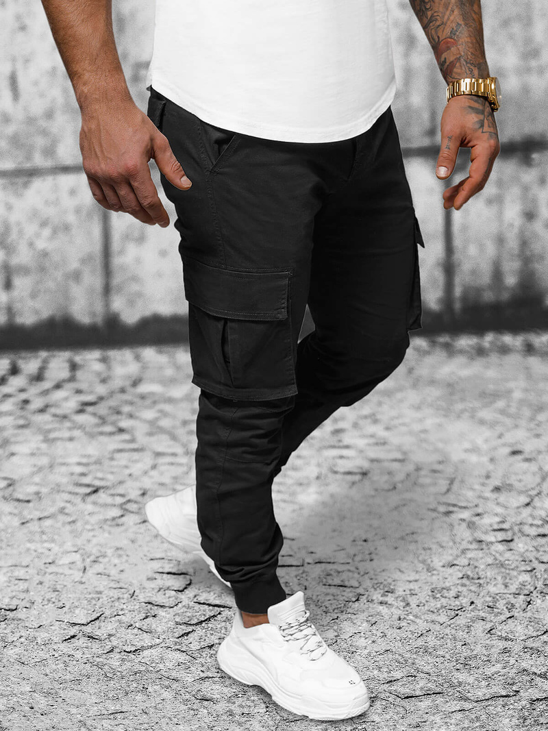 Spodnie męskie chino joggery czarne OZONEE NB/MP0208N