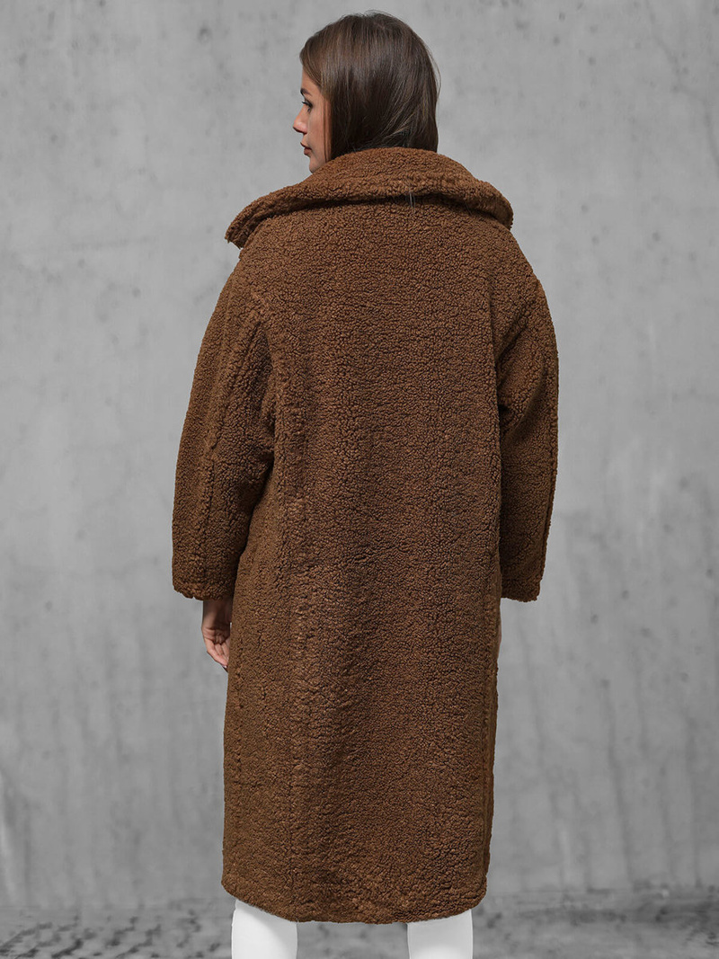 Płaszcz zimowy damski polarowy brązowy OZONEE O/Z01