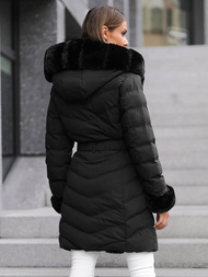 Kurtka zimowa damska długa z futerkiem czarna OZONEE JS/5M3156/392