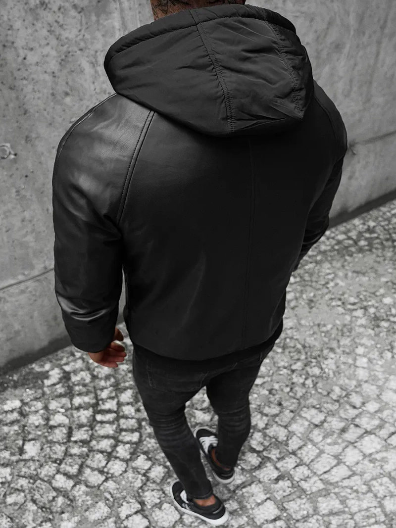 Чоловіча шкіряна куртка Чорна OZONEE JS/11Z8004