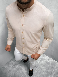 Koszula męska ze stójką beżowa OZONEE O/3014Z