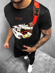 T-Shirt męski z nadrukiem czarny OZONEE JS/KS2371