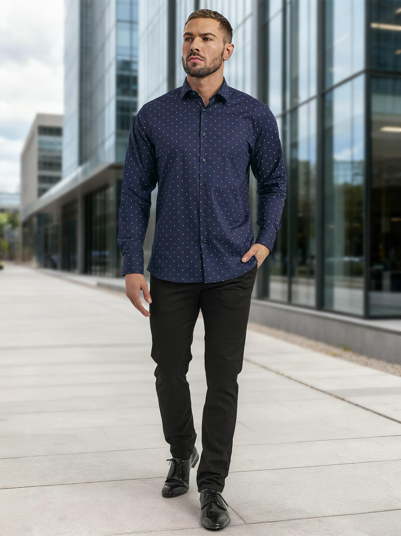 Koszula męska elegancka granatowa OZONEE V/V181