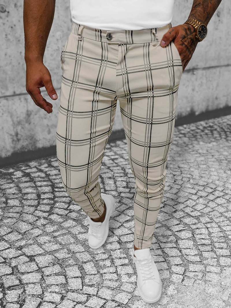 Spodnie męskie chino materiałowe beżowe OZONEE O/P4028