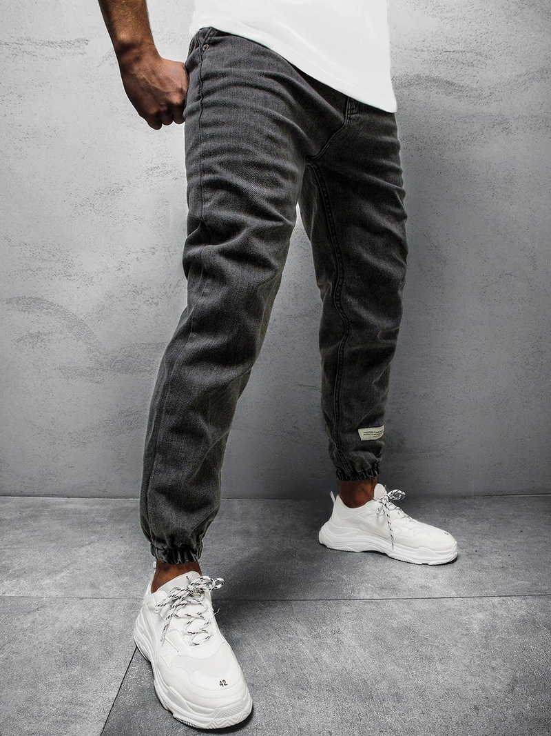 Spodnie męskie joggery jeansowe grafitowe OZONEE O/1097